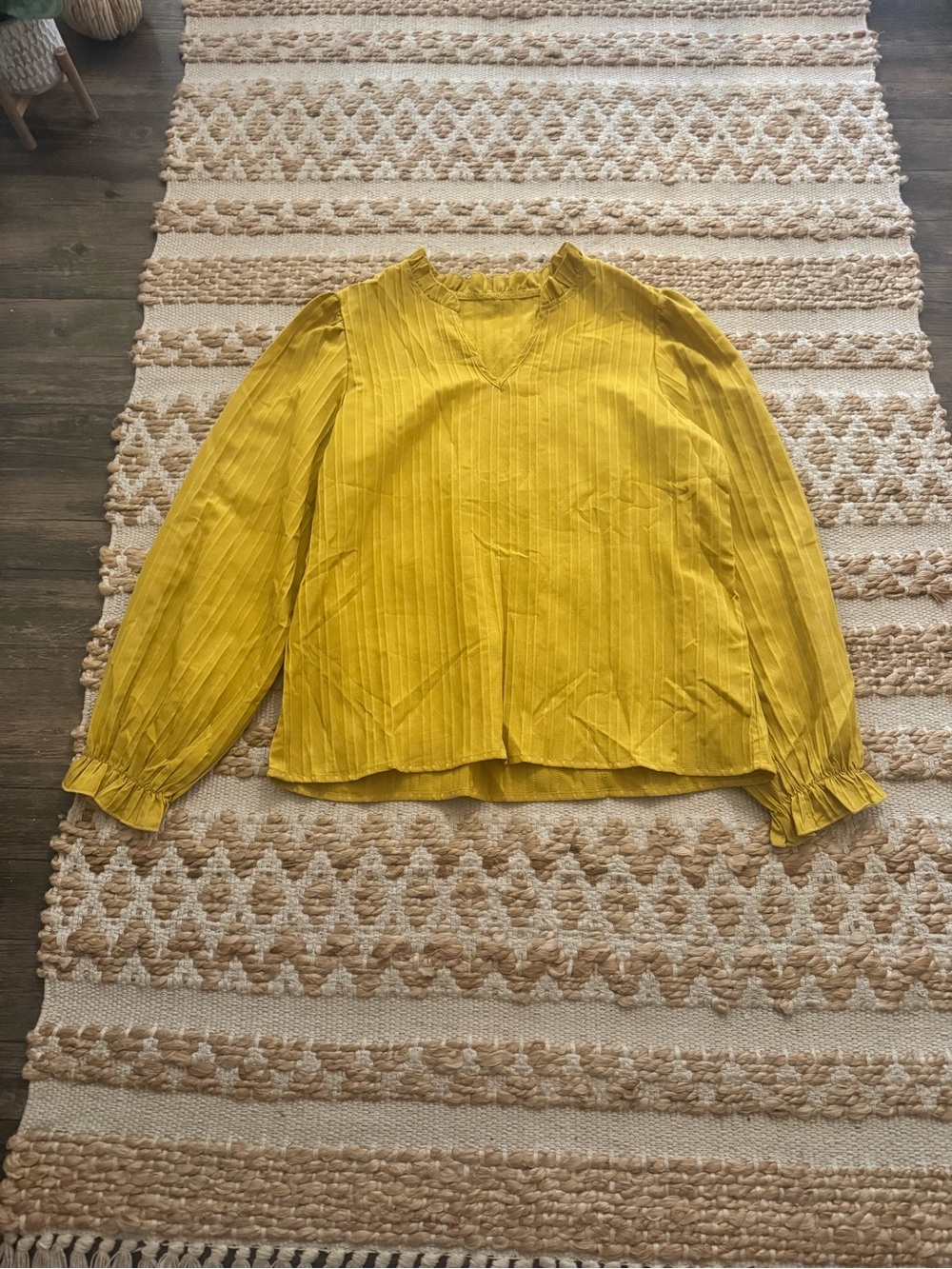 SHEIN Mustard Yellow Ruffled Neck Long-Sleeve Blouse